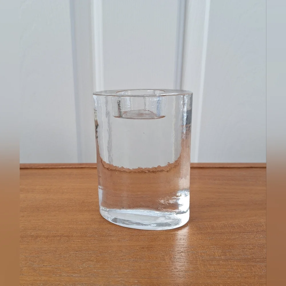 Crate Barrel Clear Glass Candleholder Votive Ice Tealight Textured Rippled NEW